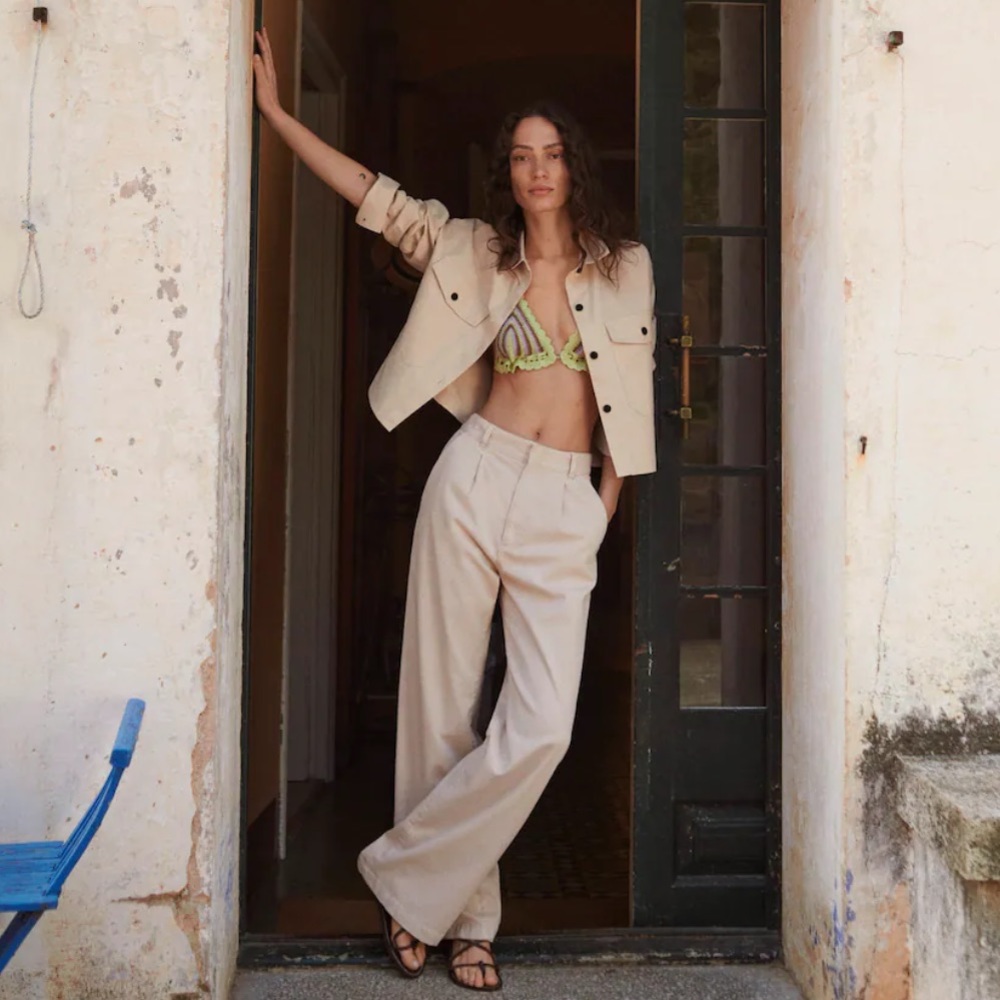 Mango Pleat detail cotton trousers